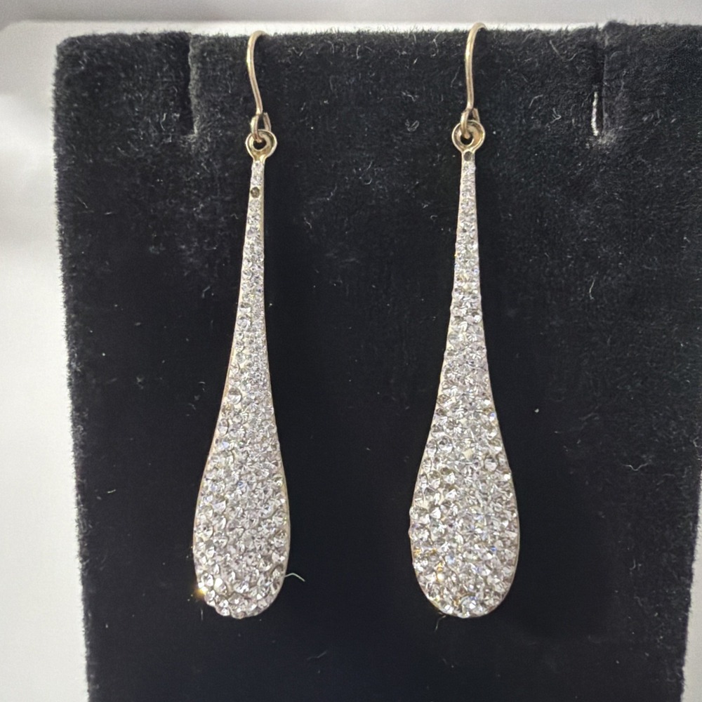 Vintage Turkish 14k Gold Over 925 Sterling Silver Crystal Teardrop Earrings
